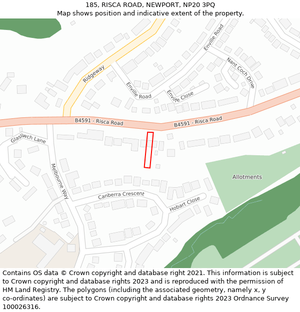 185, RISCA ROAD, NEWPORT, NP20 3PQ: Location map and indicative extent of plot