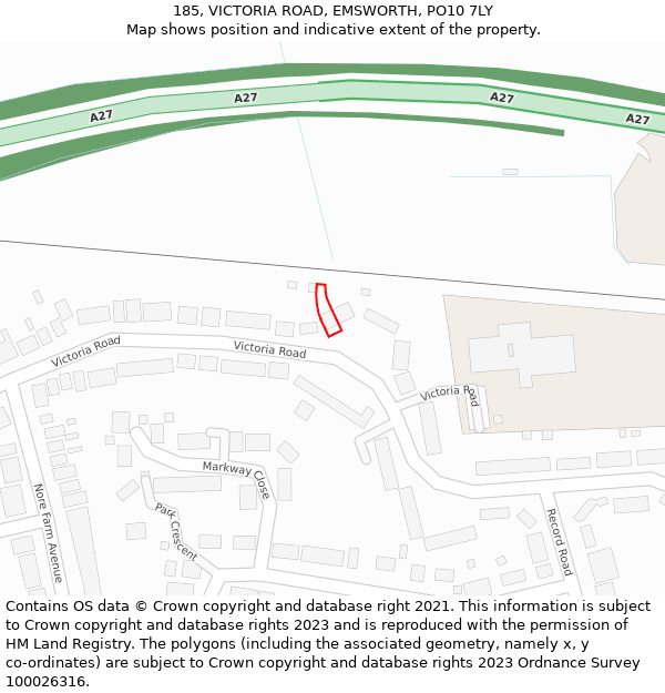 185, VICTORIA ROAD, EMSWORTH, PO10 7LY: Location map and indicative extent of plot