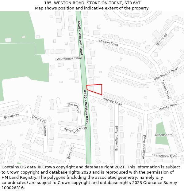 185, WESTON ROAD, STOKE-ON-TRENT, ST3 6AT: Location map and indicative extent of plot