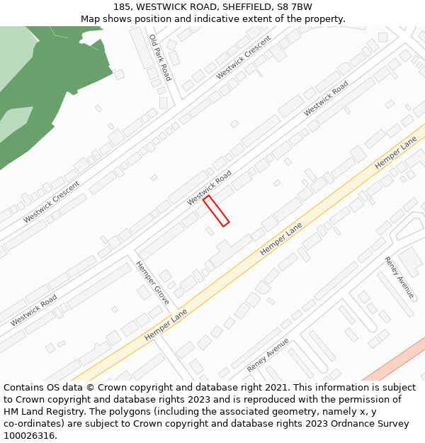 185, WESTWICK ROAD, SHEFFIELD, S8 7BW: Location map and indicative extent of plot
