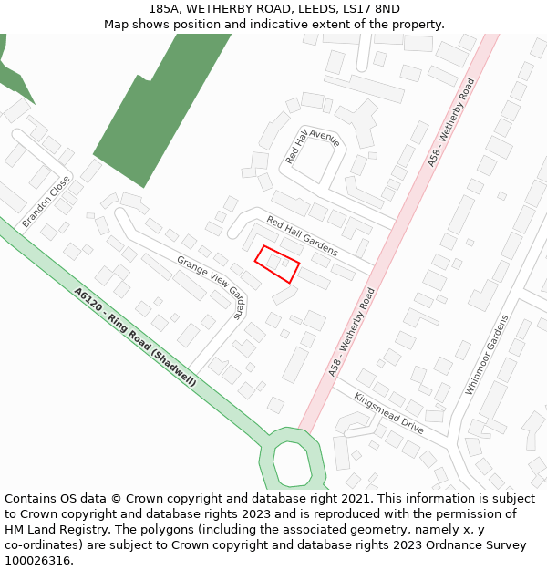 185A, WETHERBY ROAD, LEEDS, LS17 8ND: Location map and indicative extent of plot