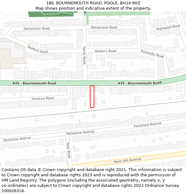 186, BOURNEMOUTH ROAD, POOLE, BH14 9HZ: Location map and indicative extent of plot