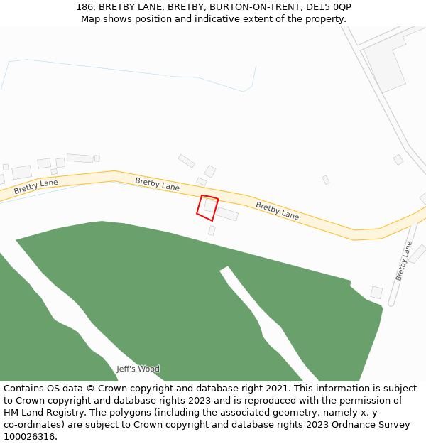 186, BRETBY LANE, BRETBY, BURTON-ON-TRENT, DE15 0QP: Location map and indicative extent of plot