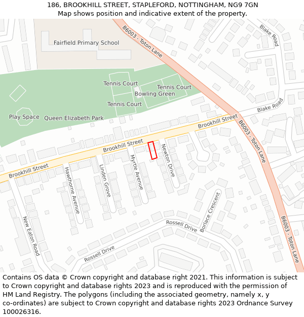 186, BROOKHILL STREET, STAPLEFORD, NOTTINGHAM, NG9 7GN: Location map and indicative extent of plot