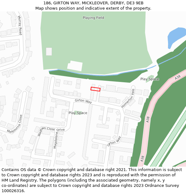 186, GIRTON WAY, MICKLEOVER, DERBY, DE3 9EB: Location map and indicative extent of plot