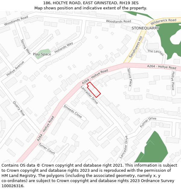 186, HOLTYE ROAD, EAST GRINSTEAD, RH19 3ES: Location map and indicative extent of plot