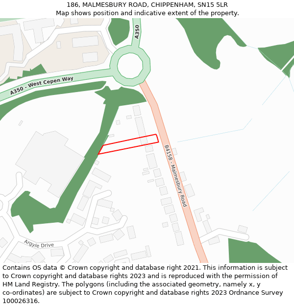 186, MALMESBURY ROAD, CHIPPENHAM, SN15 5LR: Location map and indicative extent of plot