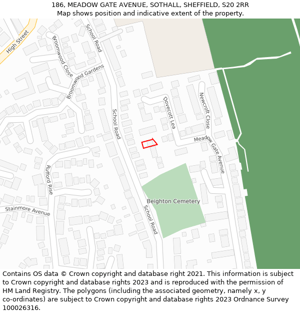 186, MEADOW GATE AVENUE, SOTHALL, SHEFFIELD, S20 2RR: Location map and indicative extent of plot