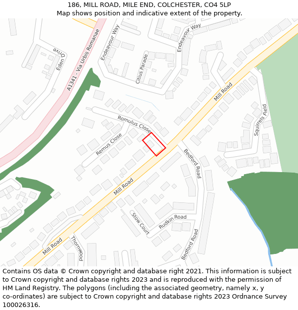 186, MILL ROAD, MILE END, COLCHESTER, CO4 5LP: Location map and indicative extent of plot