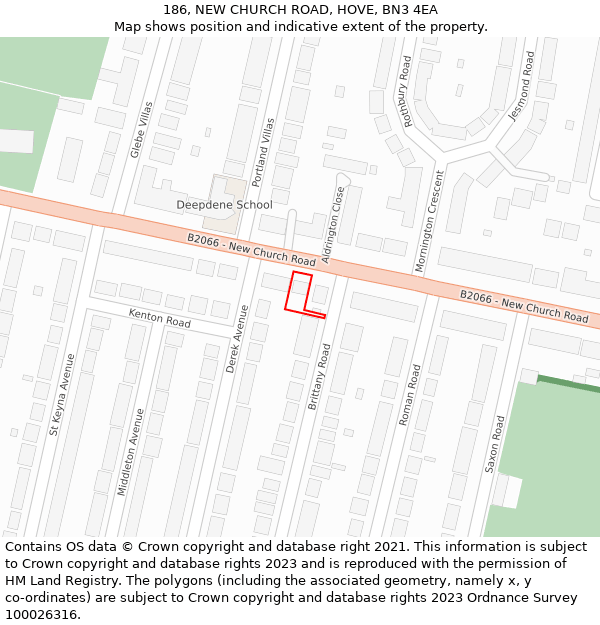 186, NEW CHURCH ROAD, HOVE, BN3 4EA: Location map and indicative extent of plot