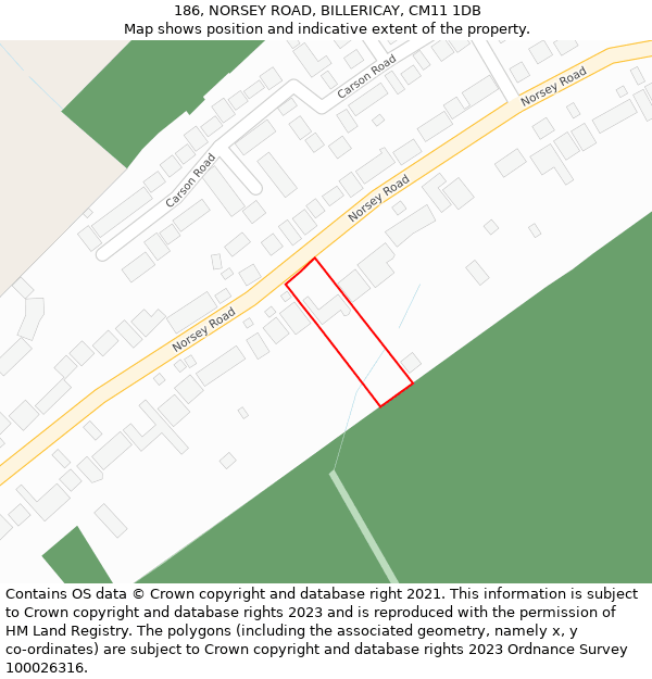 186, NORSEY ROAD, BILLERICAY, CM11 1DB: Location map and indicative extent of plot