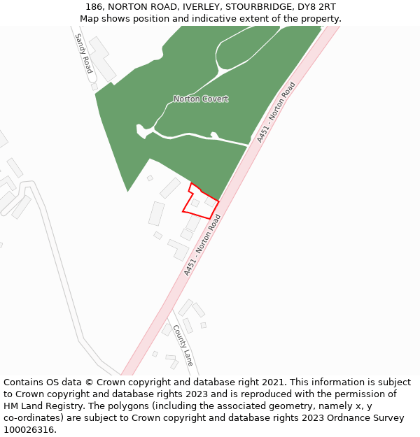 186, NORTON ROAD, IVERLEY, STOURBRIDGE, DY8 2RT: Location map and indicative extent of plot