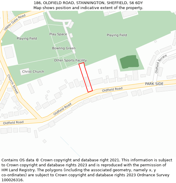 186, OLDFIELD ROAD, STANNINGTON, SHEFFIELD, S6 6DY: Location map and indicative extent of plot