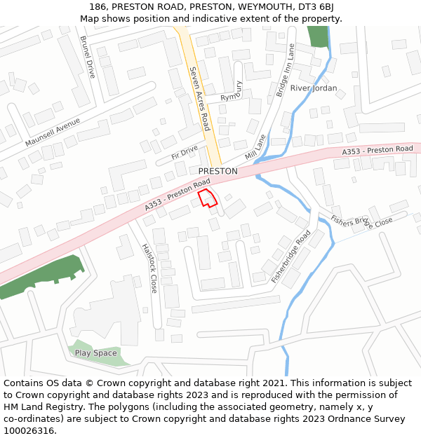 186, PRESTON ROAD, PRESTON, WEYMOUTH, DT3 6BJ: Location map and indicative extent of plot