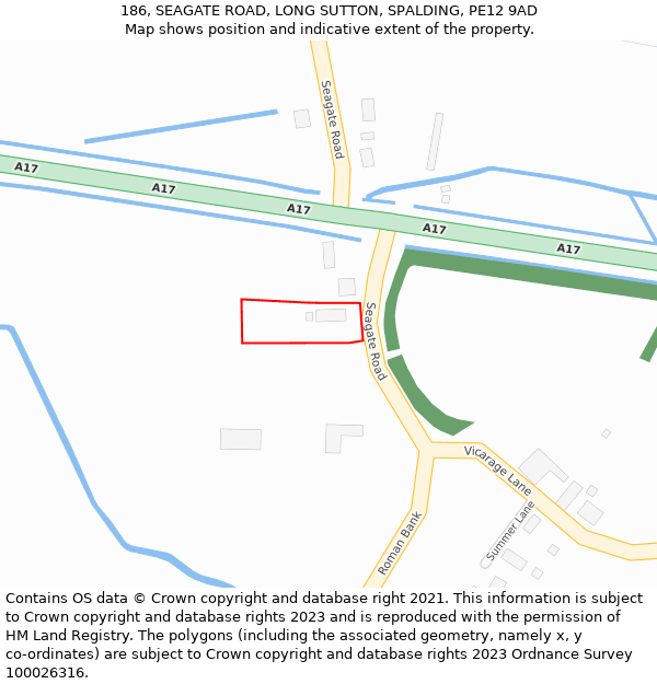 186, SEAGATE ROAD, LONG SUTTON, SPALDING, PE12 9AD: Location map and indicative extent of plot