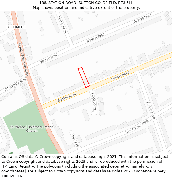 186, STATION ROAD, SUTTON COLDFIELD, B73 5LH: Location map and indicative extent of plot