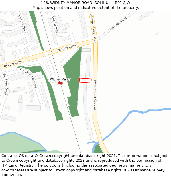 186, WIDNEY MANOR ROAD, SOLIHULL, B91 3JW: Location map and indicative extent of plot