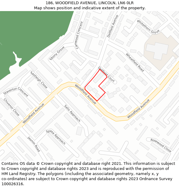 186, WOODFIELD AVENUE, LINCOLN, LN6 0LR: Location map and indicative extent of plot
