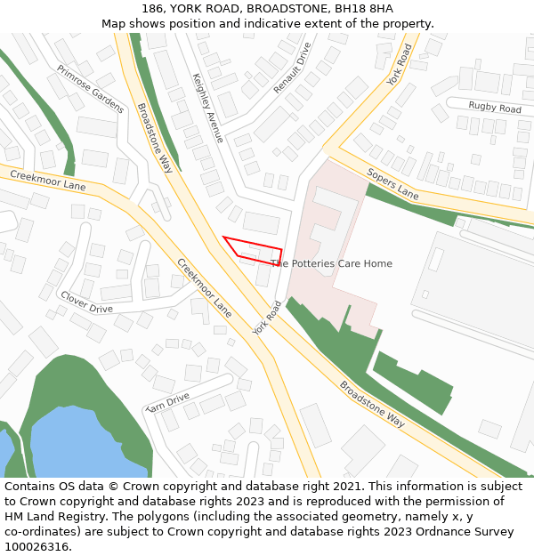 186, YORK ROAD, BROADSTONE, BH18 8HA: Location map and indicative extent of plot