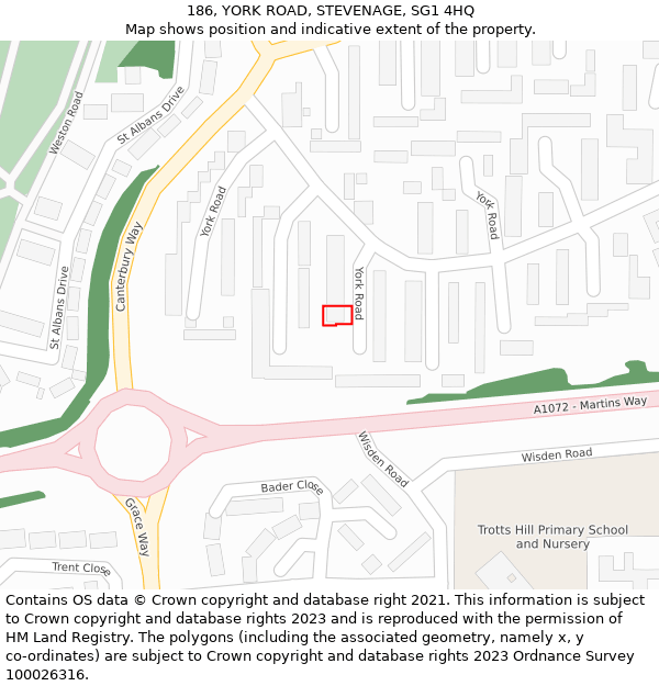 186, YORK ROAD, STEVENAGE, SG1 4HQ: Location map and indicative extent of plot