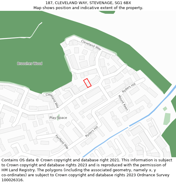 187, CLEVELAND WAY, STEVENAGE, SG1 6BX: Location map and indicative extent of plot