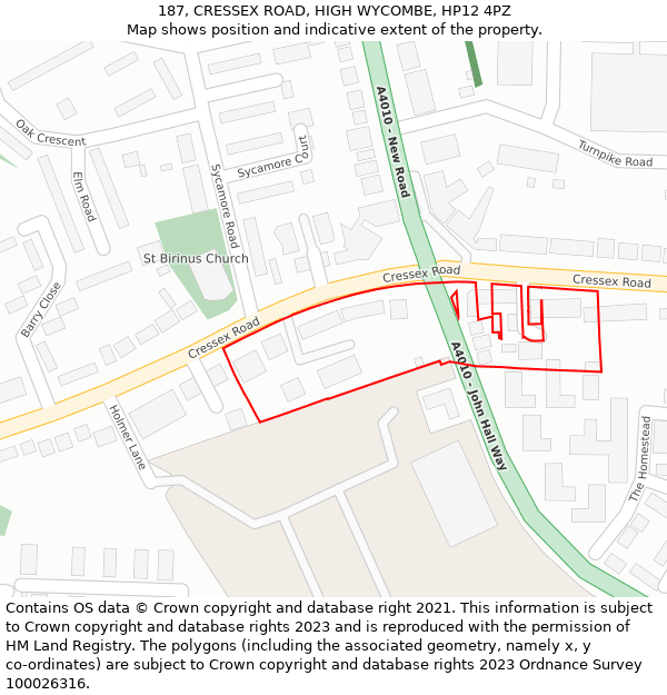 187, CRESSEX ROAD, HIGH WYCOMBE, HP12 4PZ: Location map and indicative extent of plot