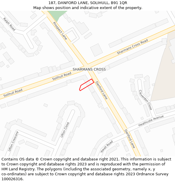 187, DANFORD LANE, SOLIHULL, B91 1QR: Location map and indicative extent of plot