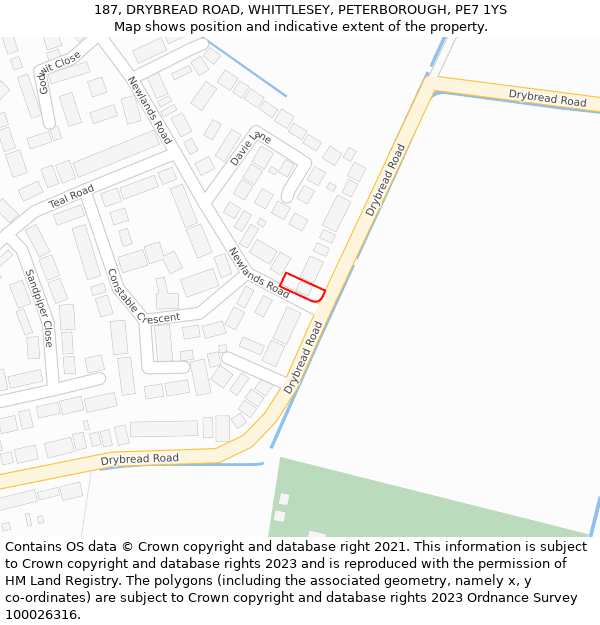 187, DRYBREAD ROAD, WHITTLESEY, PETERBOROUGH, PE7 1YS: Location map and indicative extent of plot