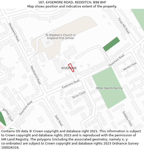 187, EASEMORE ROAD, REDDITCH, B98 8HF: Location map and indicative extent of plot