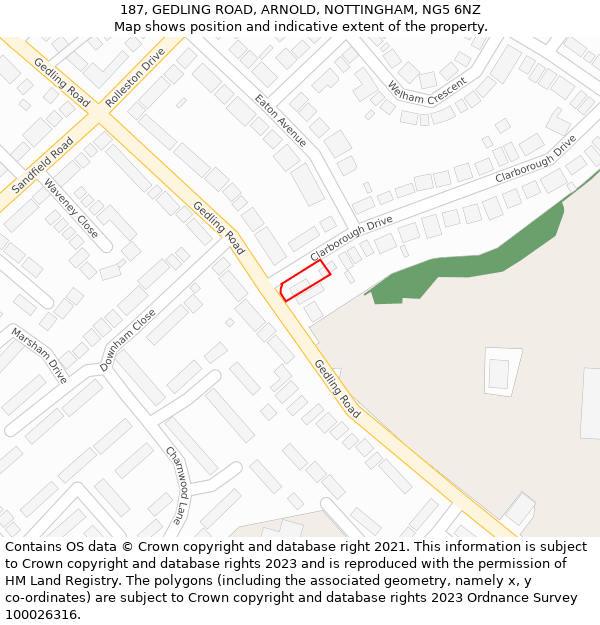 187, GEDLING ROAD, ARNOLD, NOTTINGHAM, NG5 6NZ: Location map and indicative extent of plot