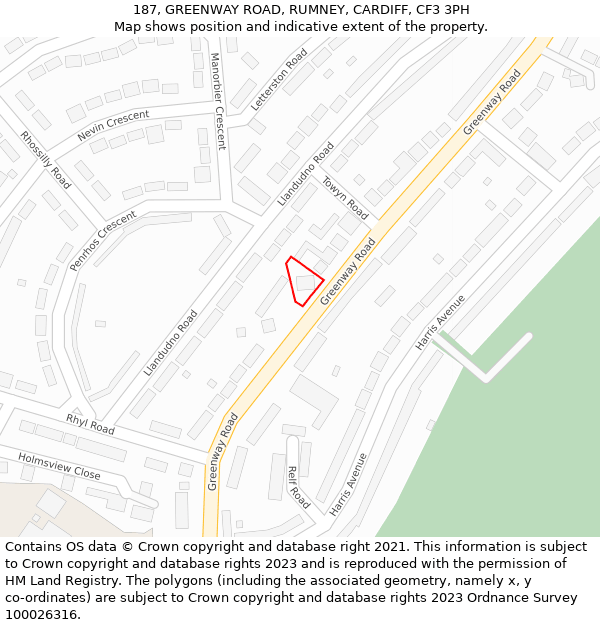 187, GREENWAY ROAD, RUMNEY, CARDIFF, CF3 3PH: Location map and indicative extent of plot