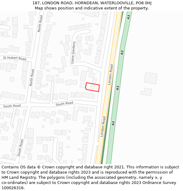 187, LONDON ROAD, HORNDEAN, WATERLOOVILLE, PO8 0HJ: Location map and indicative extent of plot