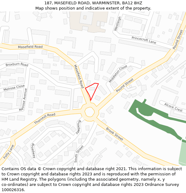 187, MASEFIELD ROAD, WARMINSTER, BA12 8HZ: Location map and indicative extent of plot