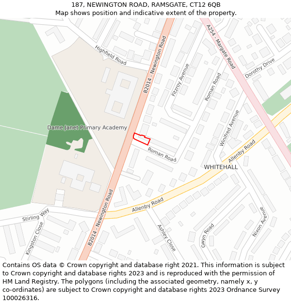 187, NEWINGTON ROAD, RAMSGATE, CT12 6QB: Location map and indicative extent of plot