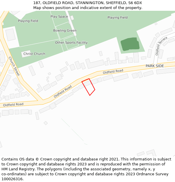 187, OLDFIELD ROAD, STANNINGTON, SHEFFIELD, S6 6DX: Location map and indicative extent of plot