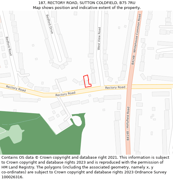 187, RECTORY ROAD, SUTTON COLDFIELD, B75 7RU: Location map and indicative extent of plot
