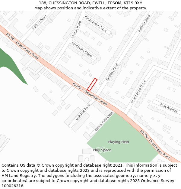 188, CHESSINGTON ROAD, EWELL, EPSOM, KT19 9XA: Location map and indicative extent of plot