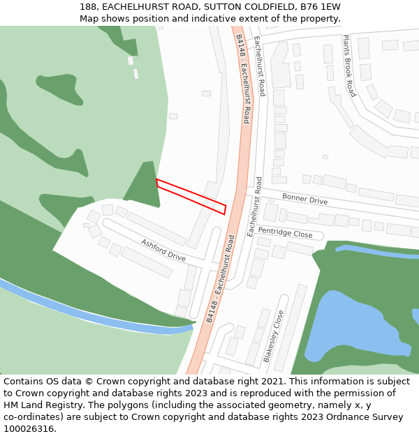188, EACHELHURST ROAD, SUTTON COLDFIELD, B76 1EW: Location map and indicative extent of plot