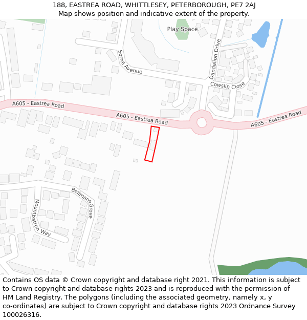 188, EASTREA ROAD, WHITTLESEY, PETERBOROUGH, PE7 2AJ: Location map and indicative extent of plot