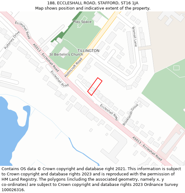 188, ECCLESHALL ROAD, STAFFORD, ST16 1JA: Location map and indicative extent of plot