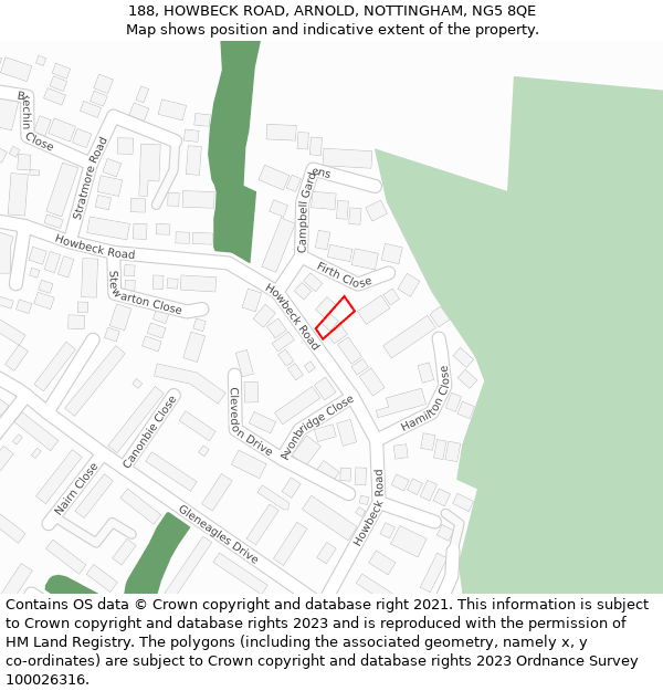 188, HOWBECK ROAD, ARNOLD, NOTTINGHAM, NG5 8QE: Location map and indicative extent of plot