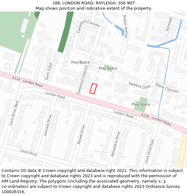 188, LONDON ROAD, RAYLEIGH, SS6 9DT: Location map and indicative extent of plot