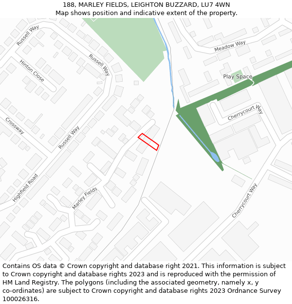 188, MARLEY FIELDS, LEIGHTON BUZZARD, LU7 4WN: Location map and indicative extent of plot