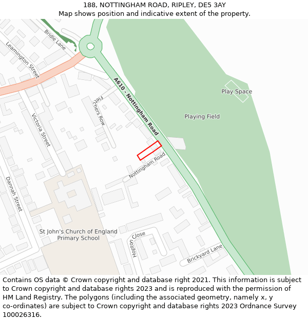 188, NOTTINGHAM ROAD, RIPLEY, DE5 3AY: Location map and indicative extent of plot