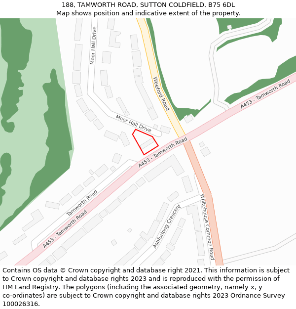 188, TAMWORTH ROAD, SUTTON COLDFIELD, B75 6DL: Location map and indicative extent of plot