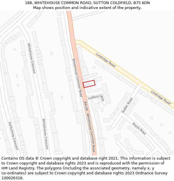 188, WHITEHOUSE COMMON ROAD, SUTTON COLDFIELD, B75 6DN: Location map and indicative extent of plot