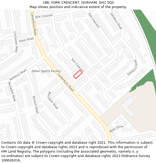 188, YORK CRESCENT, DURHAM, DH1 5QS: Location map and indicative extent of plot