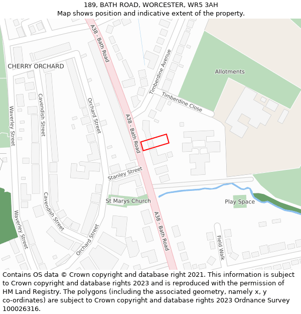 189, BATH ROAD, WORCESTER, WR5 3AH: Location map and indicative extent of plot