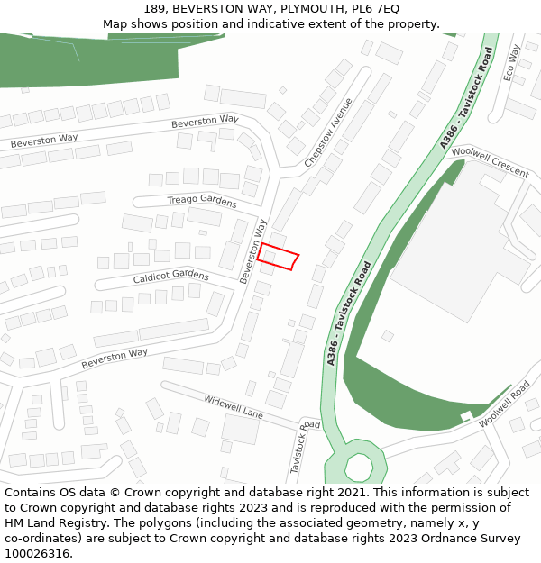 189, BEVERSTON WAY, PLYMOUTH, PL6 7EQ: Location map and indicative extent of plot