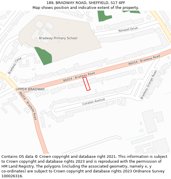189, BRADWAY ROAD, SHEFFIELD, S17 4PF: Location map and indicative extent of plot